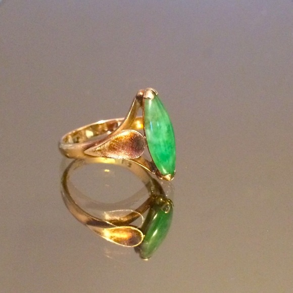 Navette 14K Ring 5.5 ring THL Samuel Aaron Matte Gold Green Aventurine 3.2g - Picture 2 of 8